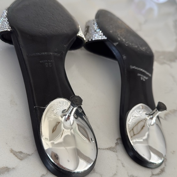 Alexander Wang Black Jo Crystal Logo Slide Silver Sandals Kitten Heel Size 36/ 6 - Picture 10 of 16